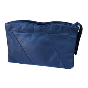 Vintage Navy Blue Genuine Leather Wristlet Purse Handbag Borsa Veneto